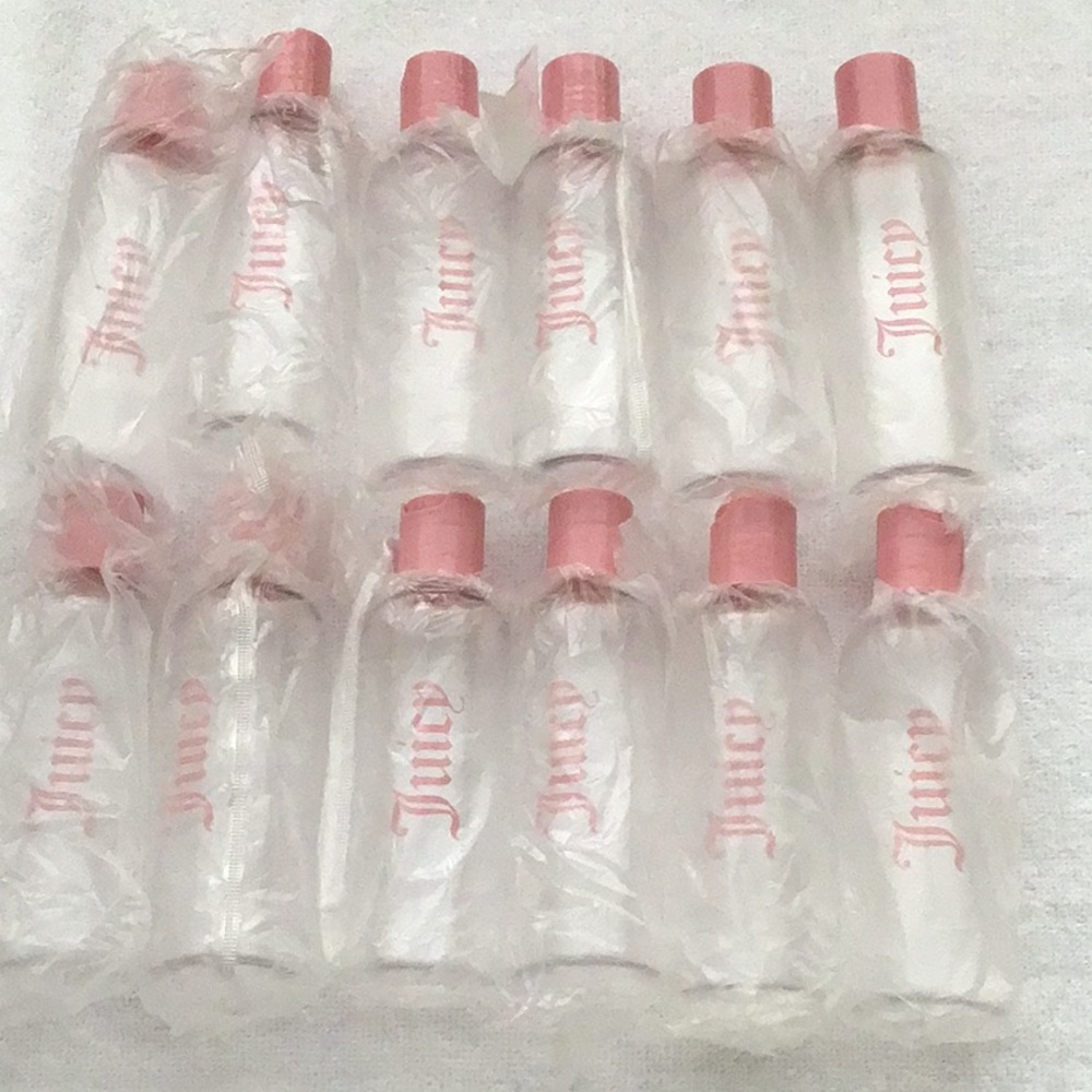 Juicy Couture 3oz clear travel bottles pink Juicy logo, set of 12 pcs, new